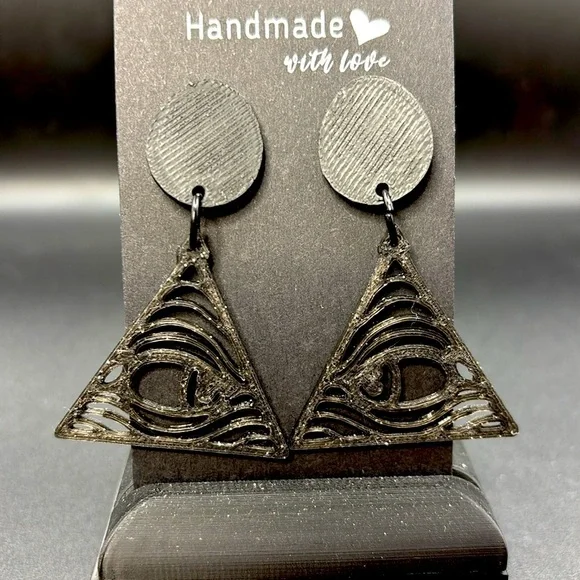 Black Triangle Third Eye Earrings - Picture 3 of 5